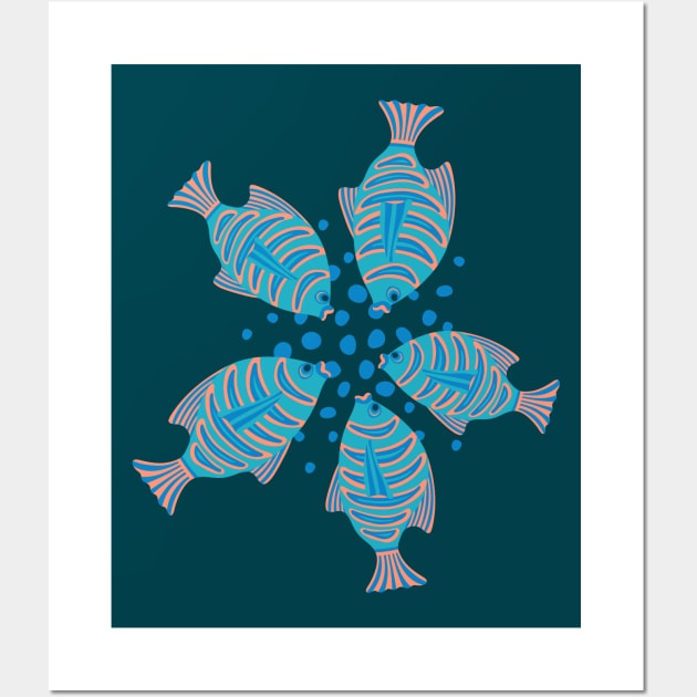 FEEDING TIME Tropical Striped Fish Undersea Ocean Coral Reef Sea Life in Blue Blush Royal Blue - UnBlink Studio by Jackie Tahara Wall Art by UnBlink Studio by Jackie Tahara